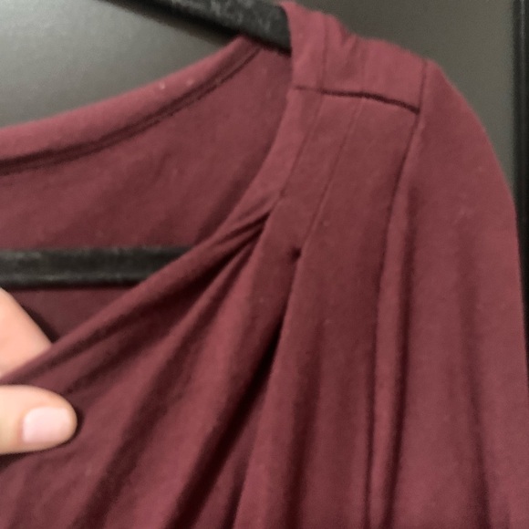 Babaton burgundy Long Sleeve Dress Side ruching soft midi Neutral knit - Picture 6 of 7